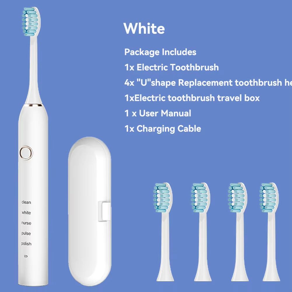 Rechargeable Sonic Electric Toothbrush – 5 Modes, 3 Intensities & 4 Replacement Heads