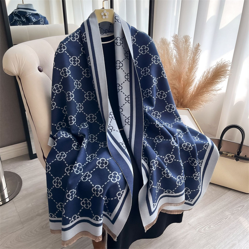 Luxury Cashmere Plaid Scarf for Women, Winter Pashmina Shawls, Warm Blanket Wraps, Thick Brand Scarves, Foulard Bandana