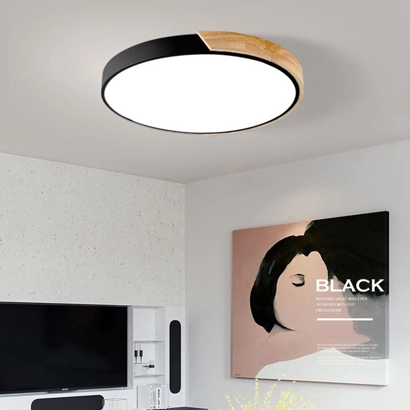 Nordic LED Ceiling Light Wooden Macaroon Circular Ceiling Lamp Modern Simple Indoor Lighting