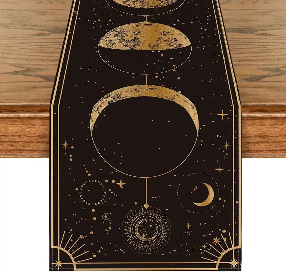 Celestial Moon Phase Astrology Table Runner for Mystical Home Decor