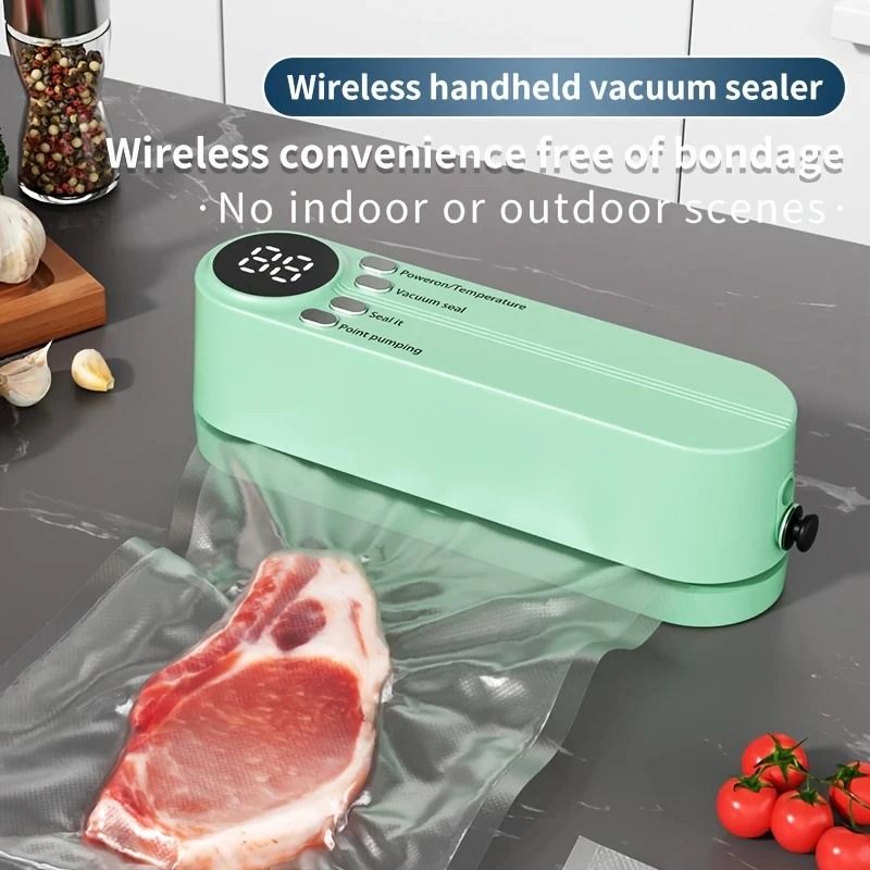 Wireless Vacuum Food Sealer with USB Charging and External Suction for Food Storage