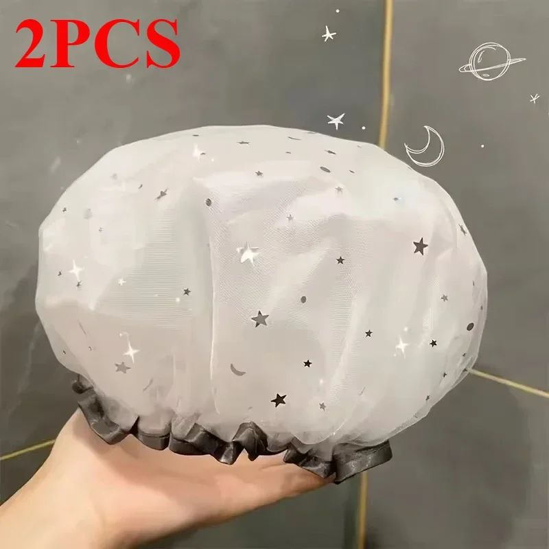 Waterproof Double Layer Shower Cap Set
