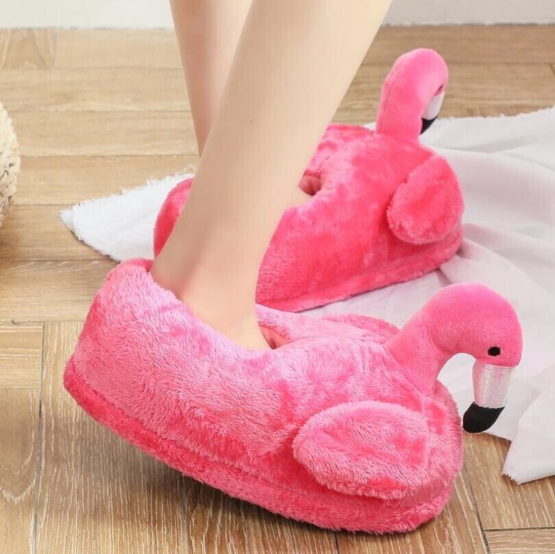 Plush Pink Flamingo Slippers