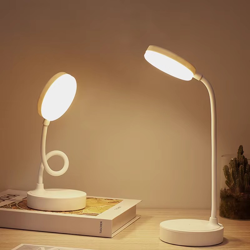 Portable LED Desk Lamp, USB Plug-in Table Light with 3 Color Stepless Dimming & Eye Protection for Bedroom & Bedside Use