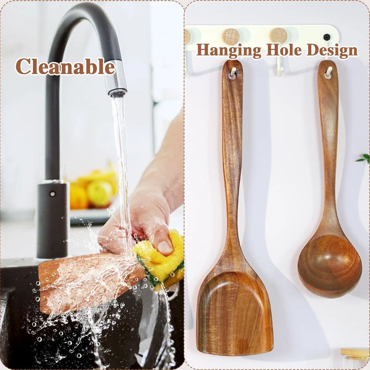 10-Piece Wooden Kitchen Utensil Set and Handcrafted Cooking Spoons