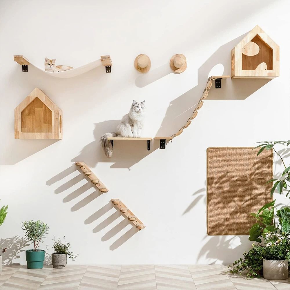 Wall Mounted Cat Climbing Shelf with Sisal Scratching Steps