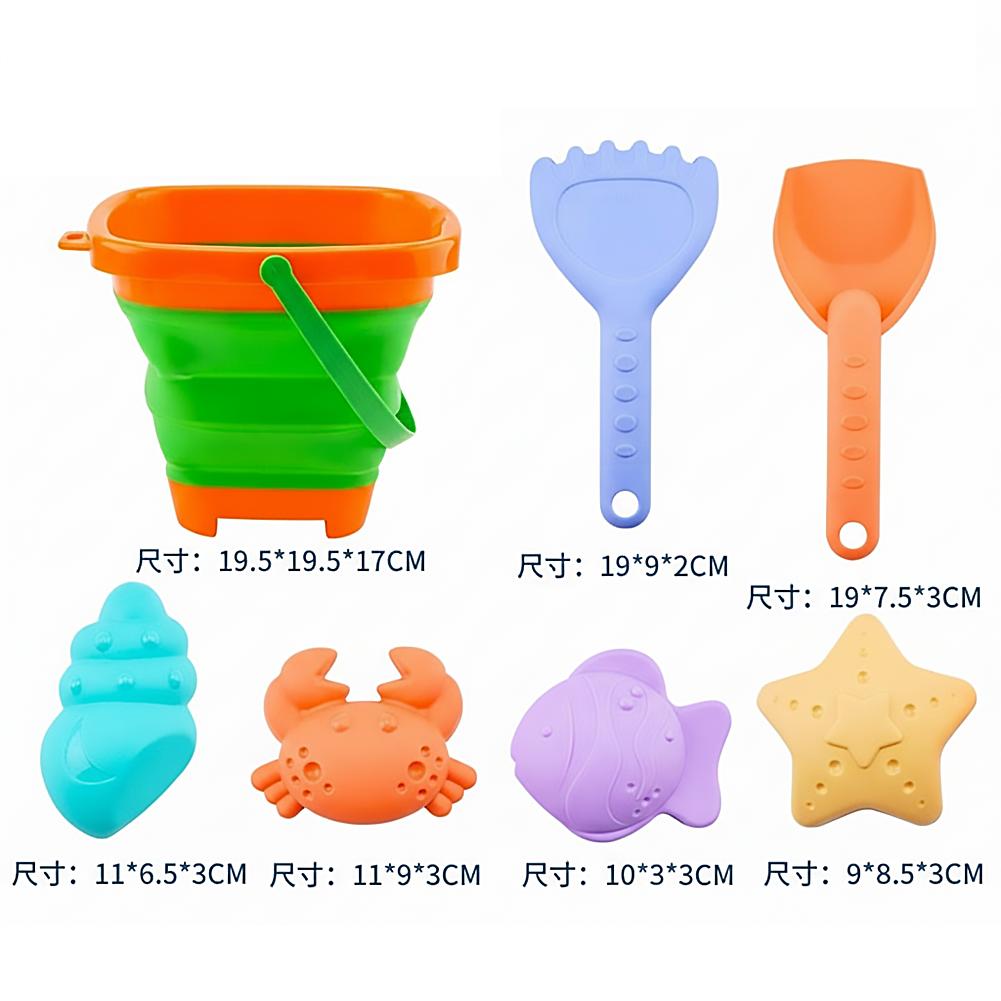 Collapsible Kids Beach Toy Set with Folding Bucket Sand Play Kit