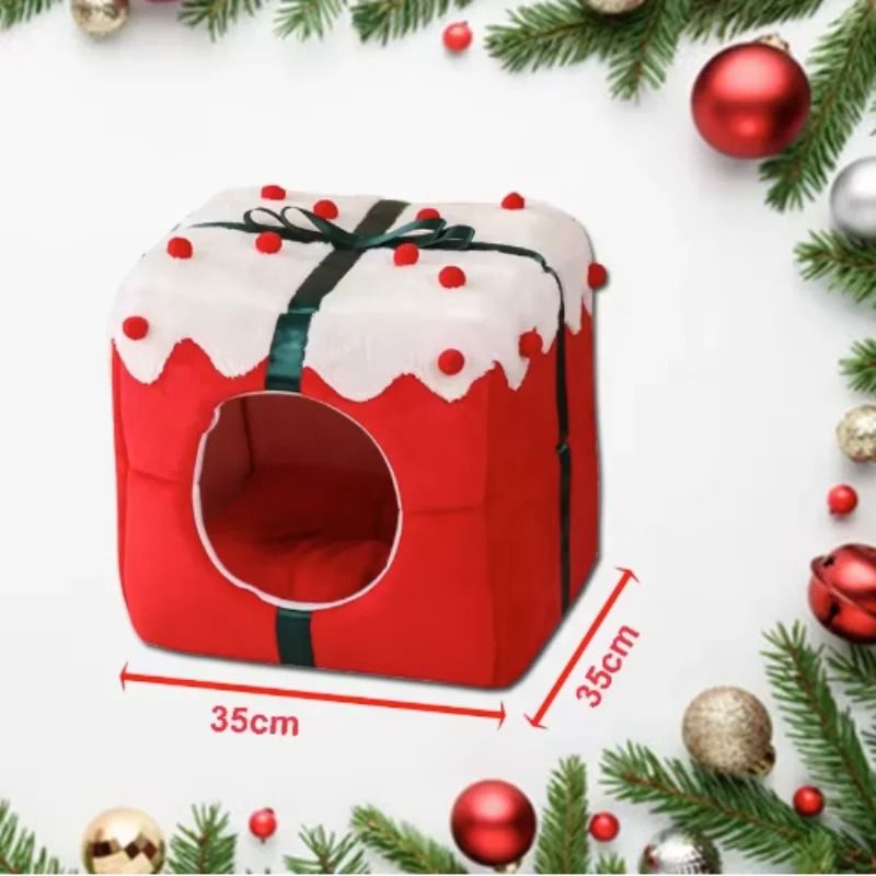 Christmas Pet Bed Cozy Winter Cat and Dog Sleeping House