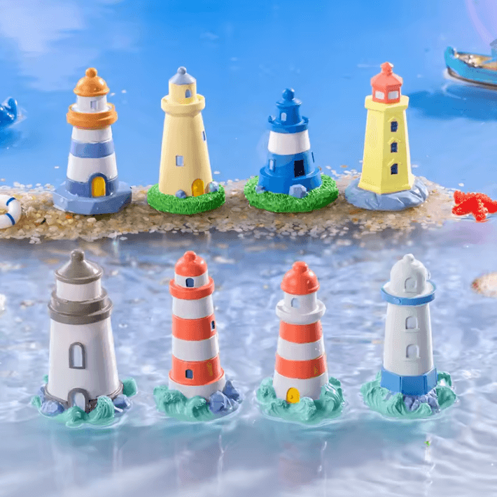 Mini Ocean Lighthouse Figurine – Resin Fairy Garden Lighthouse Decor Landscape Ornament