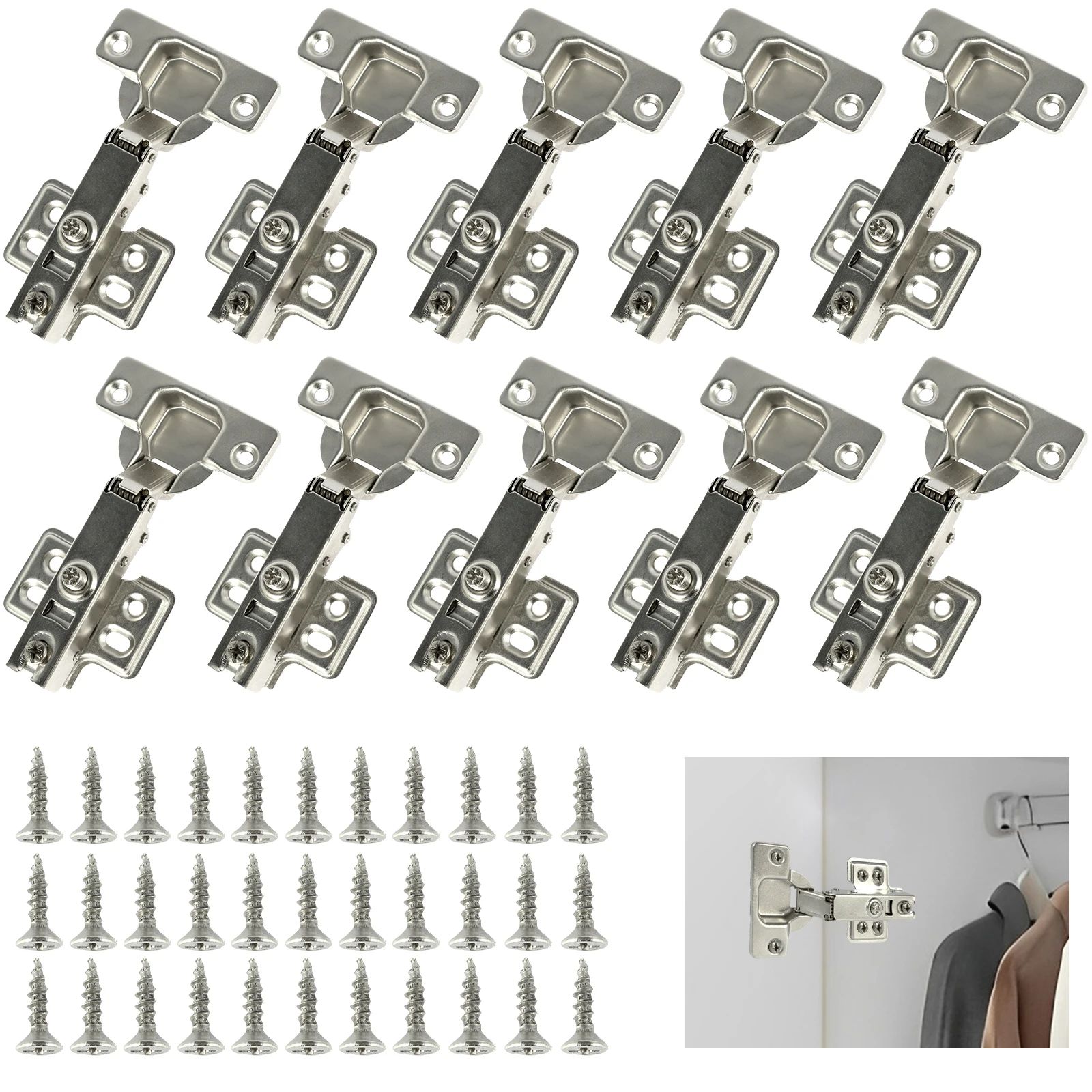 Soft Close Stainless Steel Cabinet Hinges Hydraulic Quiet Door Hinges Set (10/20PCS)