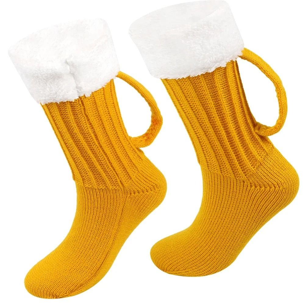 3D Beer Mug Knitted Socks Warm Padded Mid Calf Winter Sleep Socks