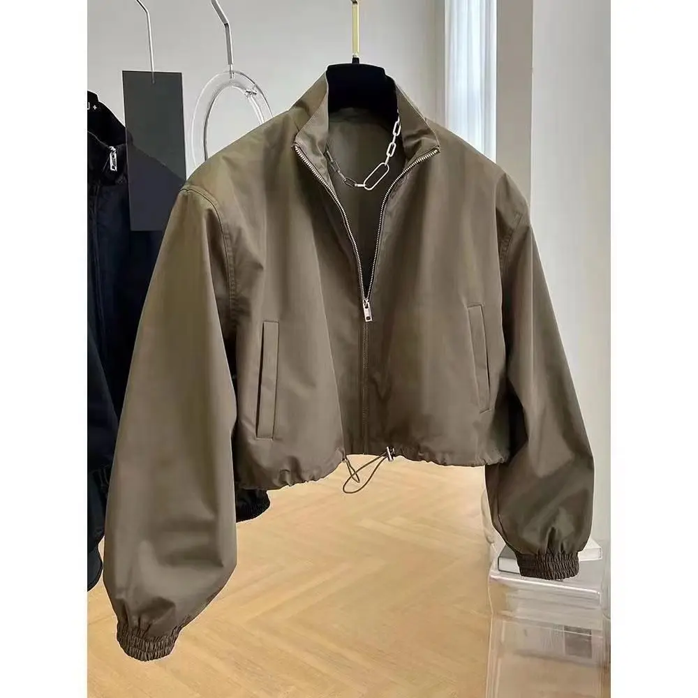 Elegant Short Collar Jacket, Women's Casual Style, Compact Size Workwear, Personality Windbreaker for Spring Autumn