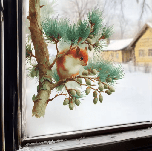 Squirrel Forest Wall Sticker – Cute Animal Window & Bedroom Self-Adhesive Decal