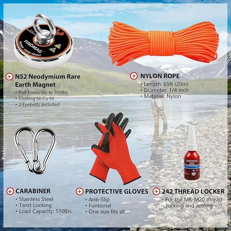 Neodymium Fishing Magnet Kit – Heavy-Duty Magnet Fishing Set for River Treasure Retrieval