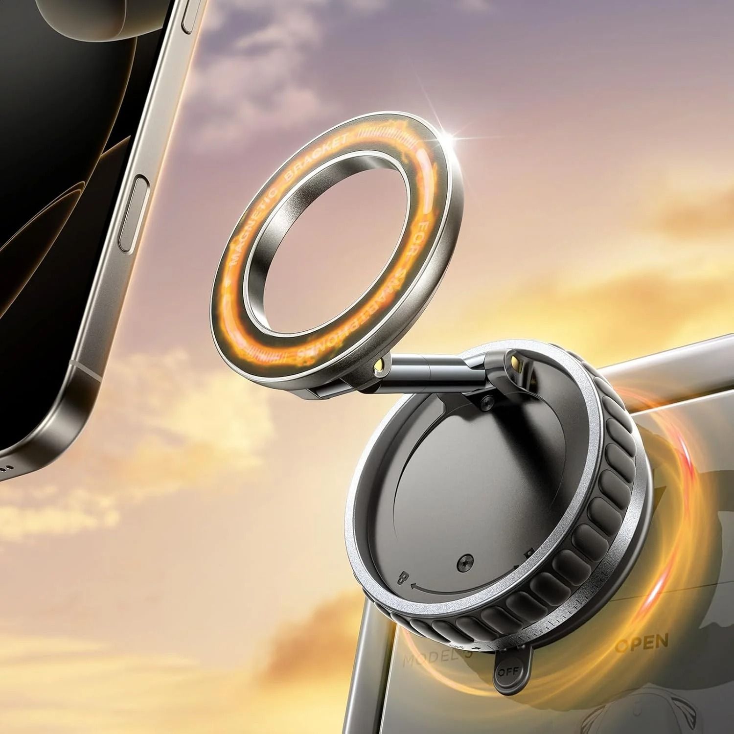 Upgraded Aluminum Alloy Vacuum Magnetic Car Phone Holder With 360 Degree Rotation And Foldable Design