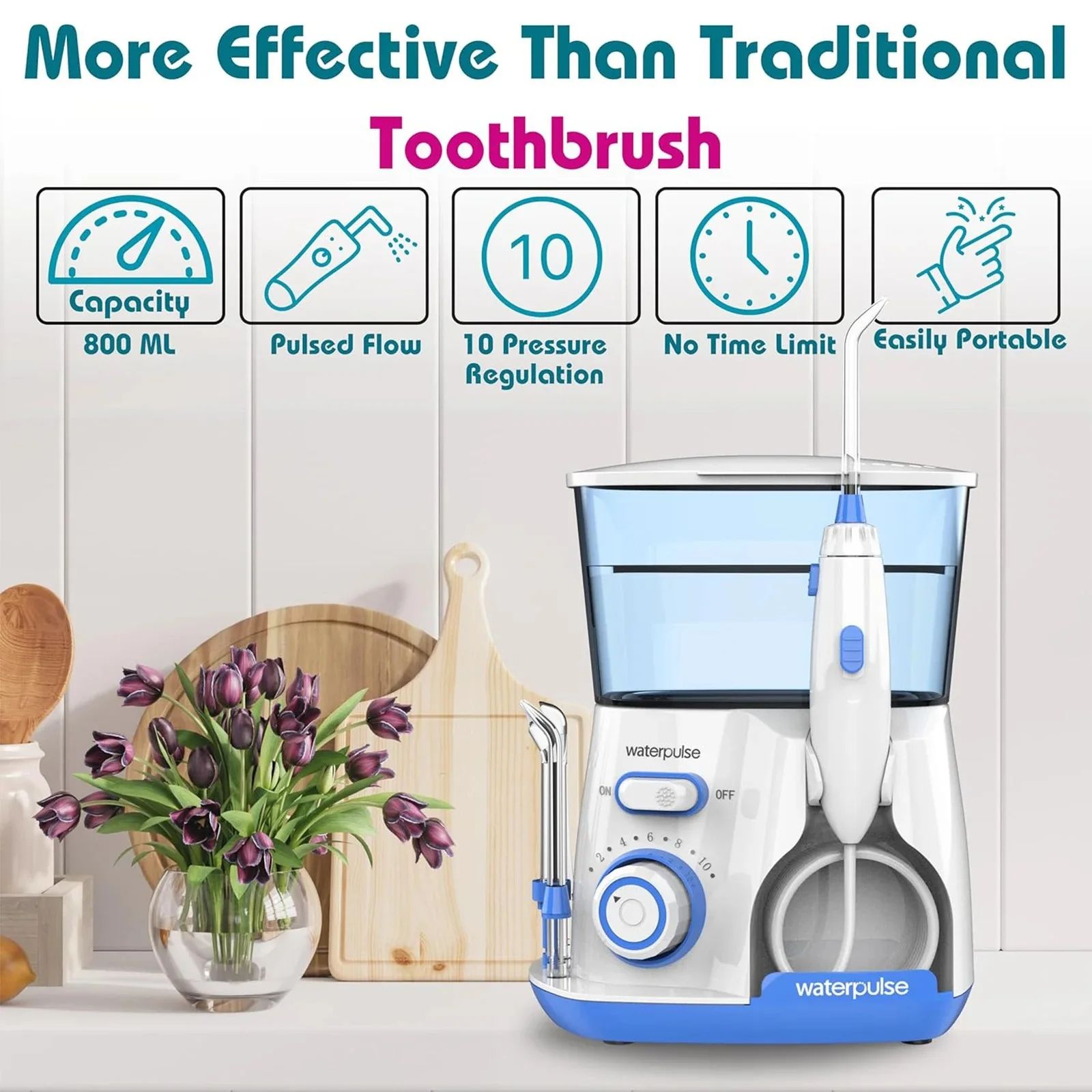 AquaClean Pro Portable Water Flosser with 800ML Tank & 10 Pressure Modes