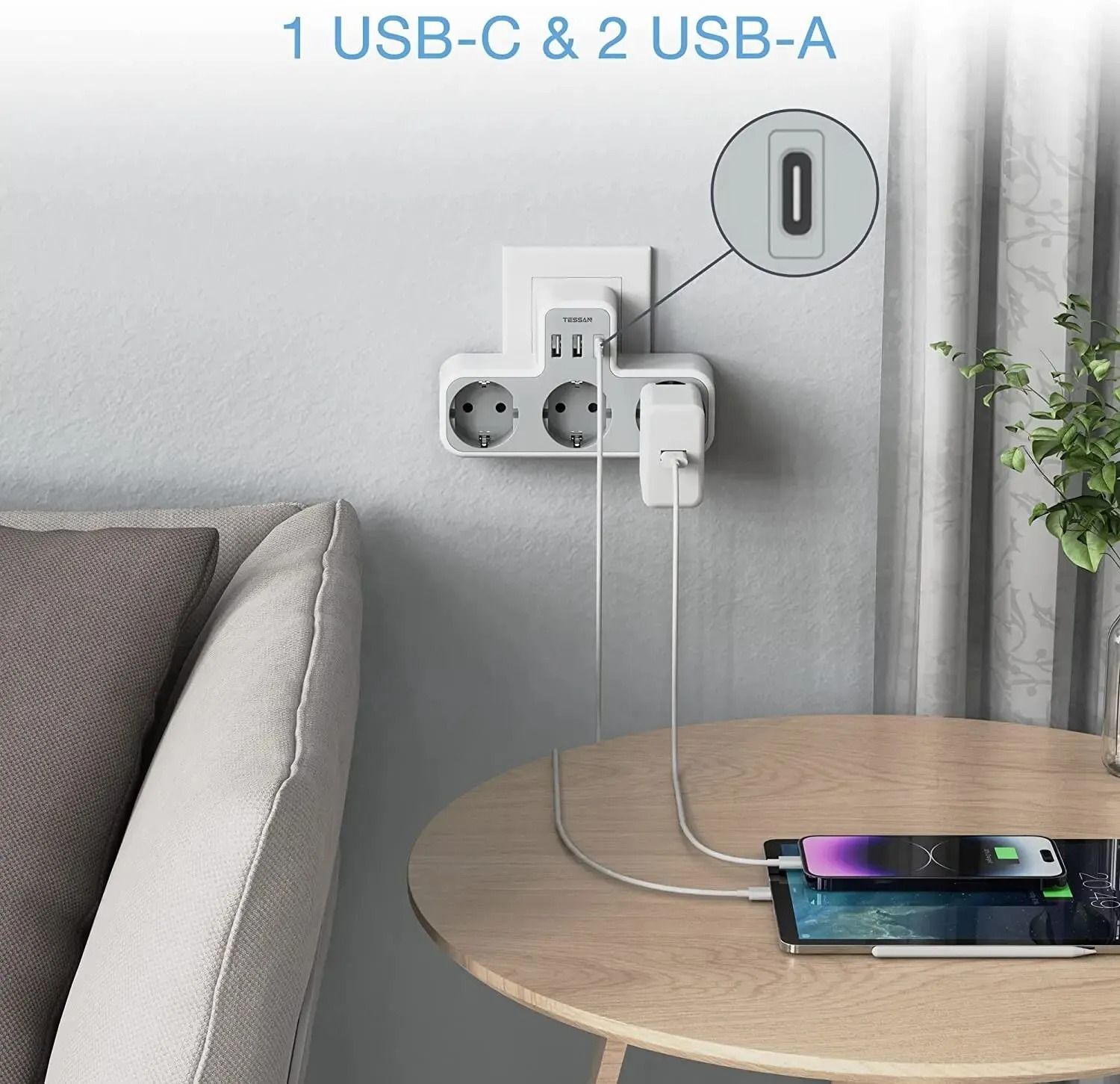 6 in 1 Power Strip with AC USB A and USB C for Home and Office
