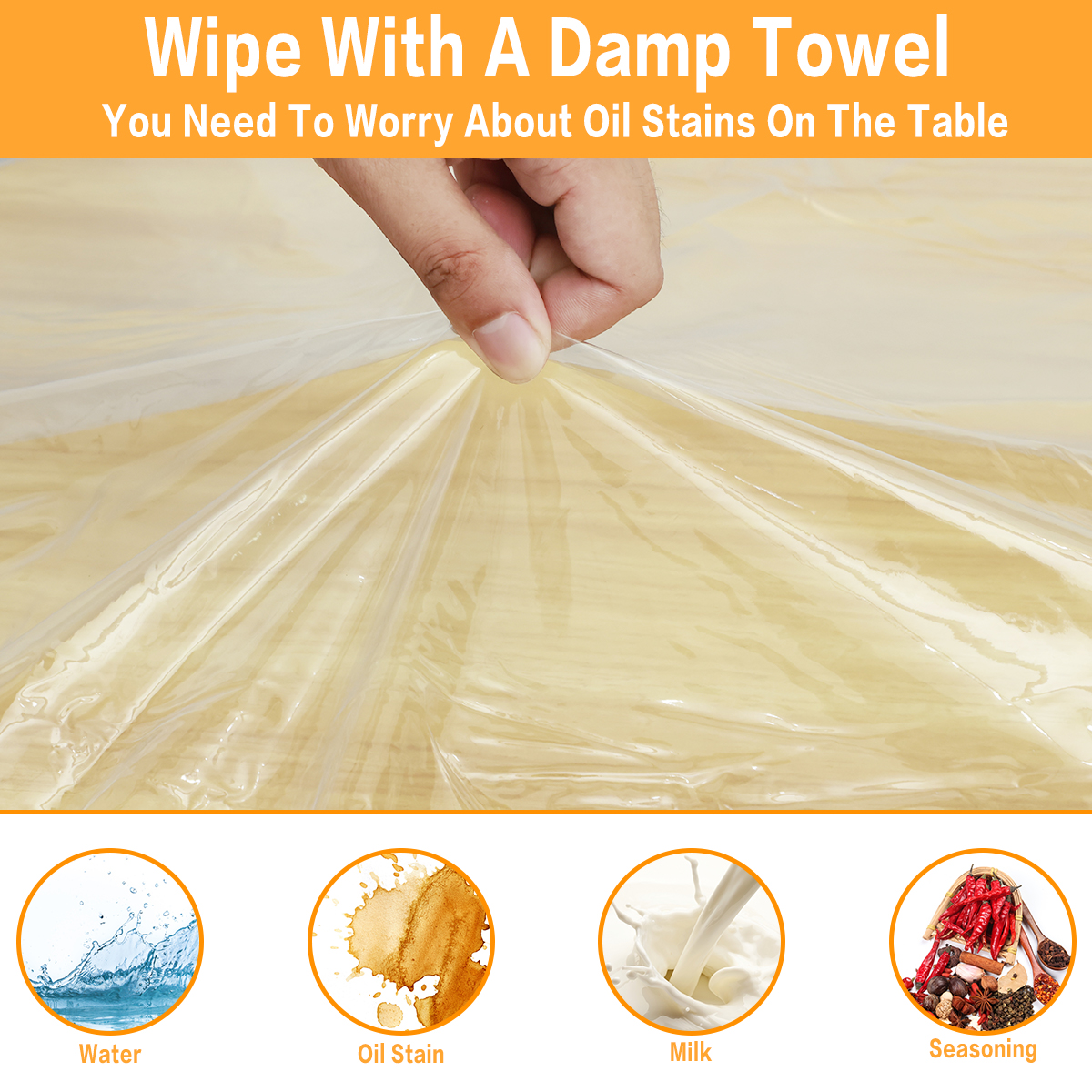 Elastic Round Tablecloth Transparent PVC Waterproof & Oil Proof Table Protector Cover Fitted Design for Dining Table