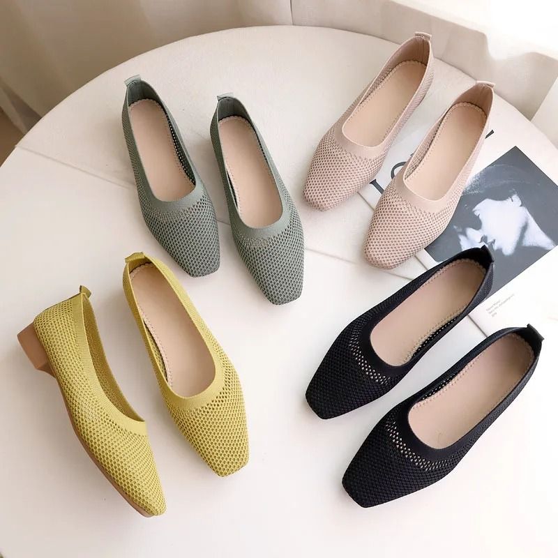 Breathable Mesh Fashion Flats Women Spring Summer Square Toe Slip on Loafers Walking Shoes