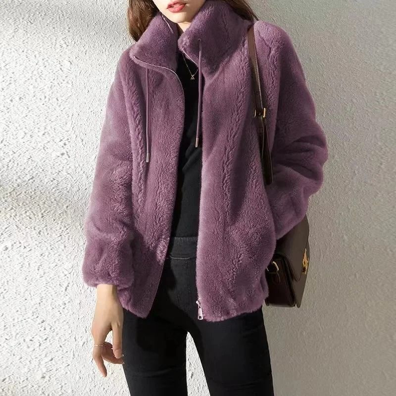 Women thickened fleece zip up stand collar hoodie jacket casual winter outerwear