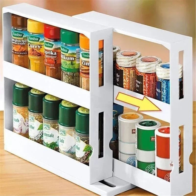 Rotating Two Tier Spice Organizer Rack Swivel Storage Shelf for Kitchen and Bathroom