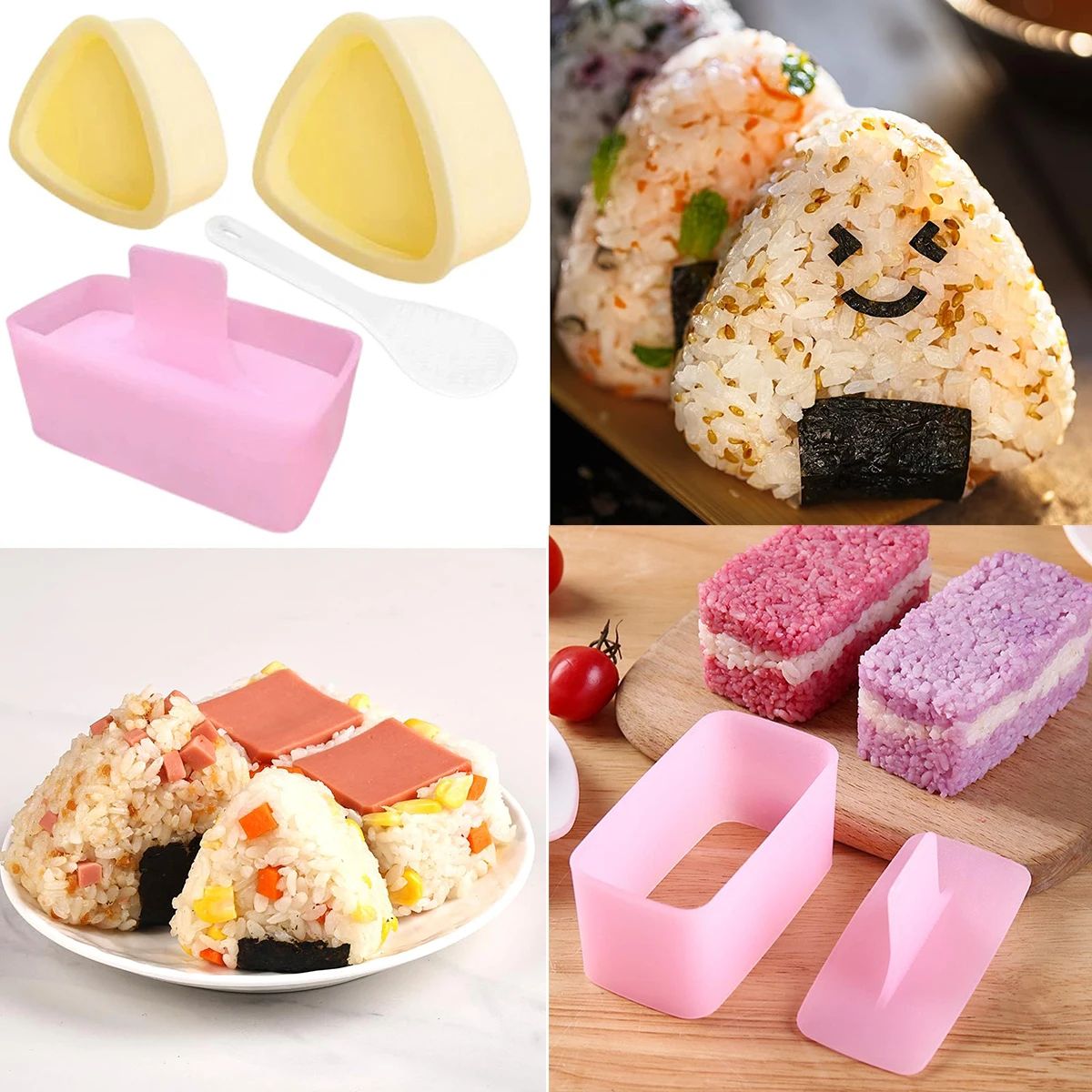 3 Pcs Onigiri Rice Ball Mold Set – Triangle Sushi & Musubi Press Maker for Bento Lunches