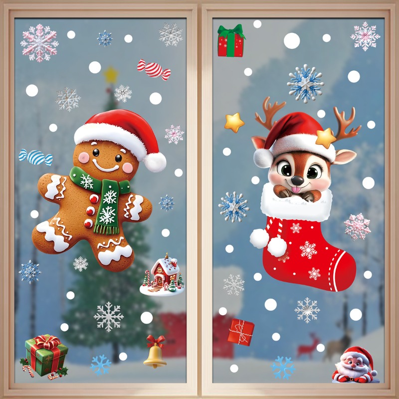 Reusable Christmas PVC Static Glass Stickers No Glue Snowman Santa Tree Xmas Window Decor for Home Party Store