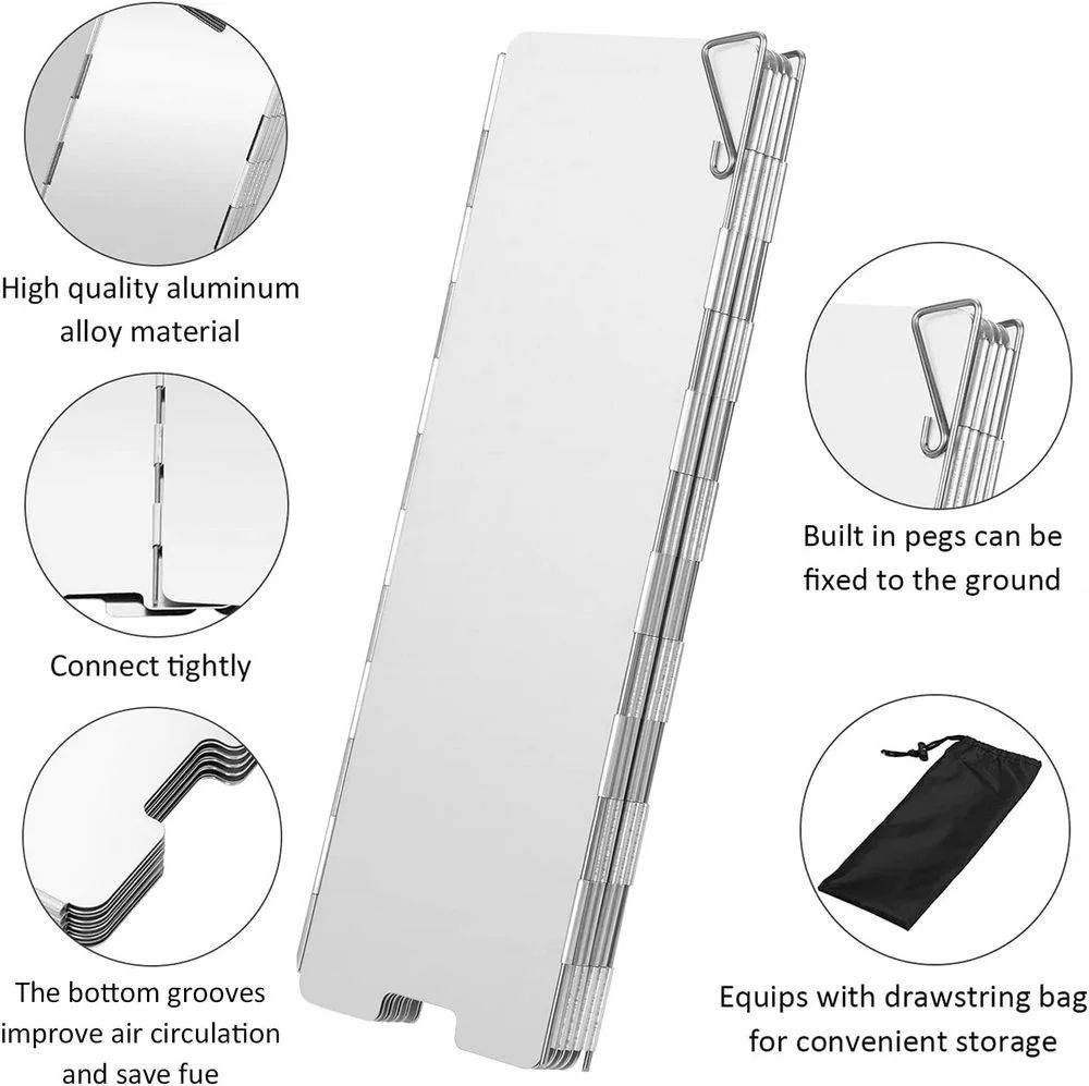 Windproof Folding Camping Stove Windscreen Aluminum Alloy Gas Stove Wind Shield with Multi-Plate Options