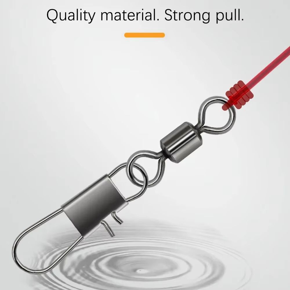 Stainless Steel Fishing Rolling Swivels with Interlock Snap 50-Pack