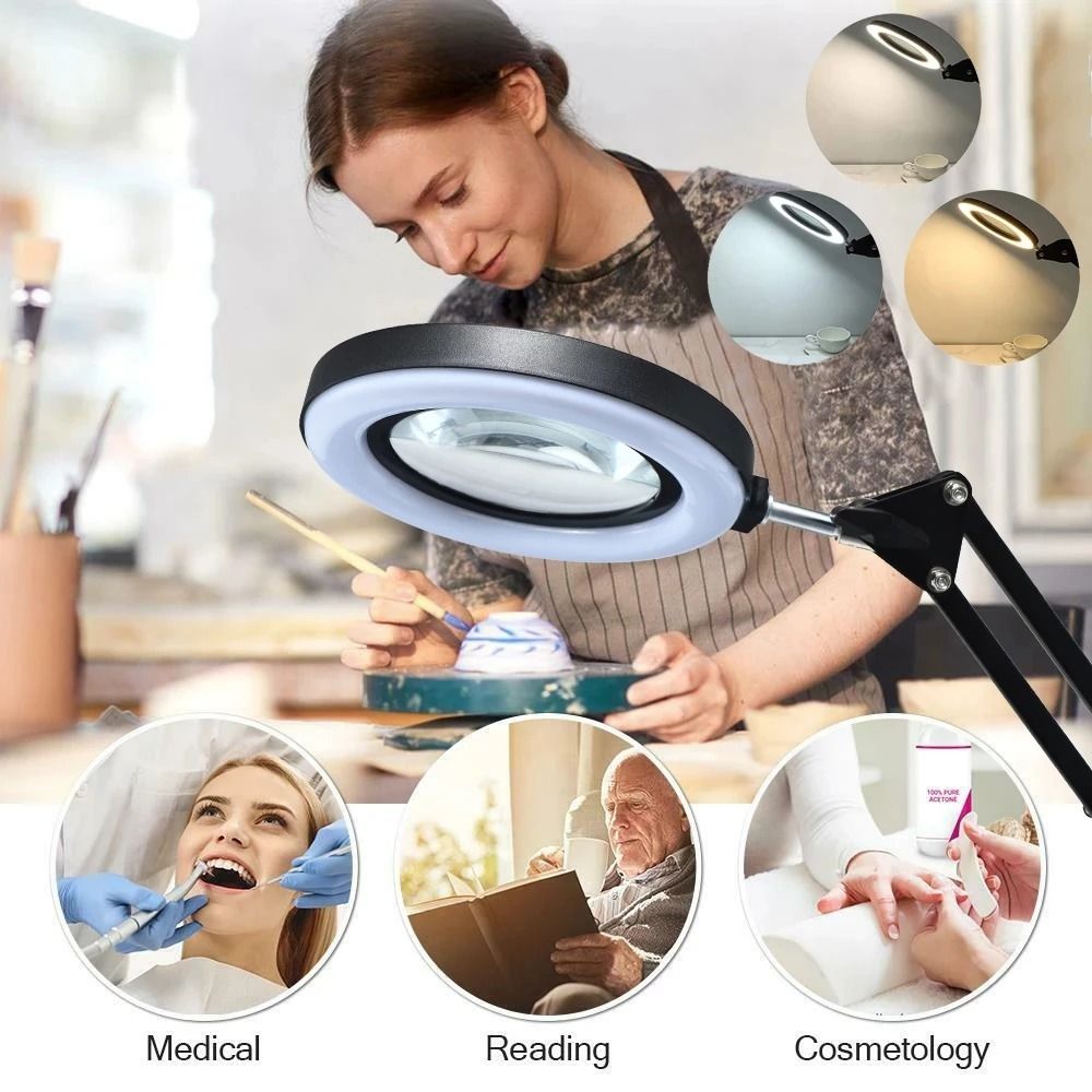 72-LED Magnifying Lamp With 8X And 10X Zoom And Adjustable 3-Color Light