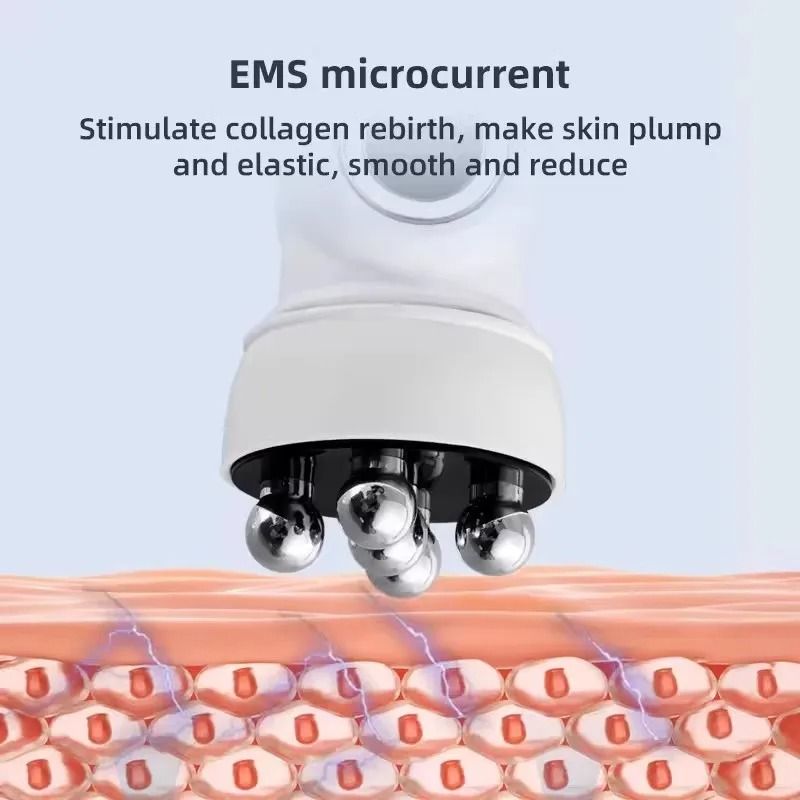 Facial Microcurrent Heating Beauty Roller With EMS RF and LED Light Therapy
