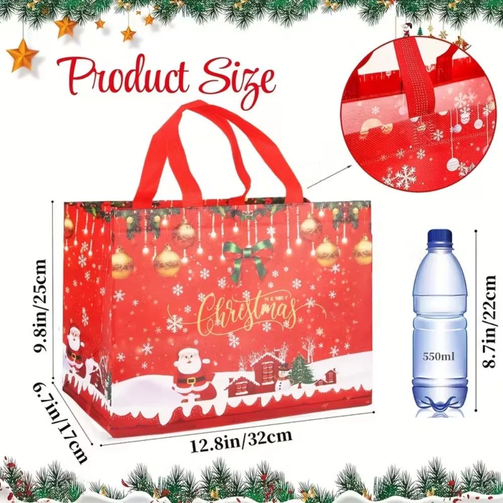 Reusable Christmas Gift Bags Set - 12.6x9.8in Foldable Christmas Tote Bag with Handles for Holiday Gifting & Shopping