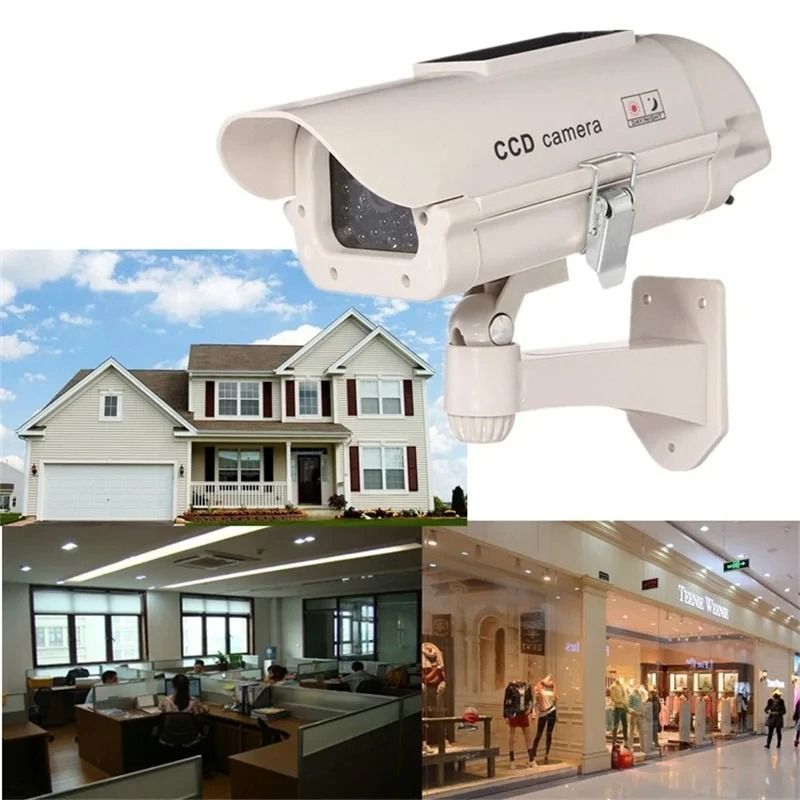 Solar Powered Dummy Security Camera with Red Flashing LED Waterproof