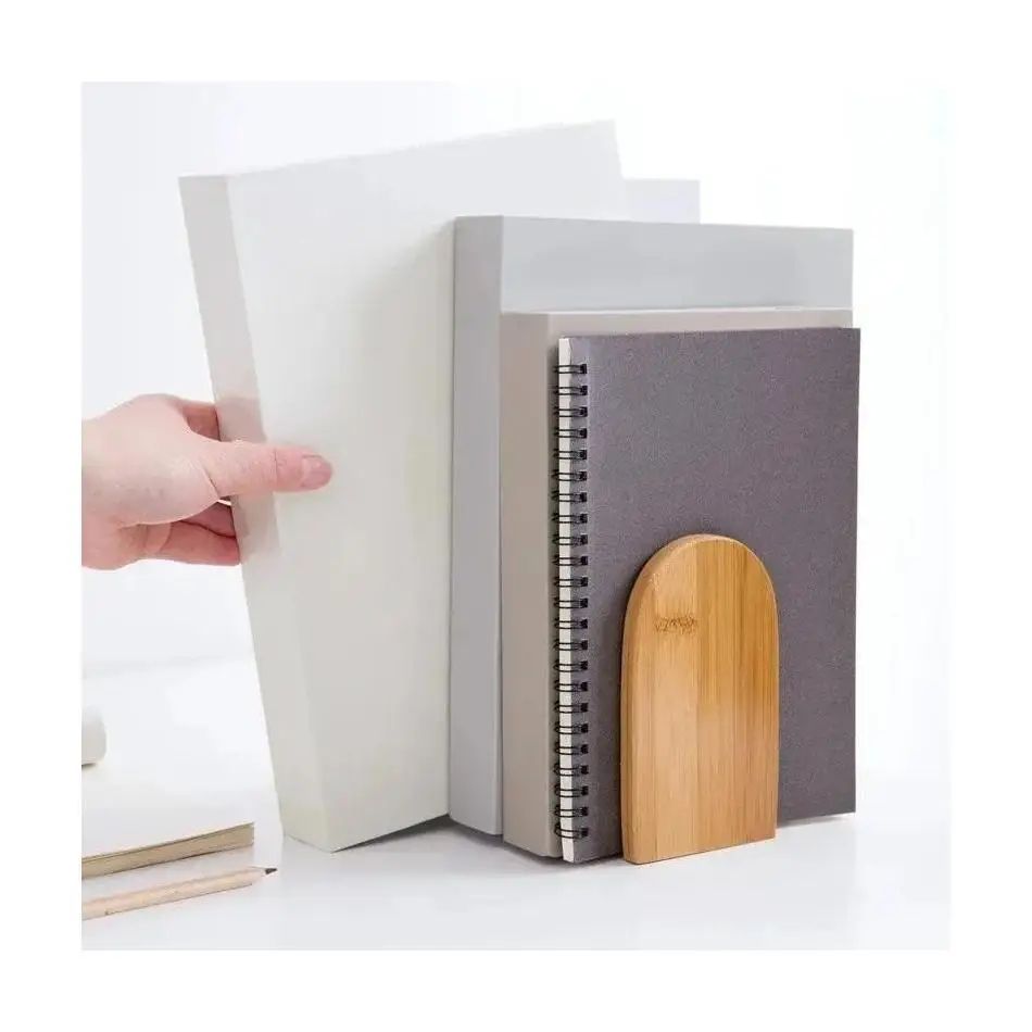Wood & Iron Desktop Bookends – Minimalist Book Holder for Office and School