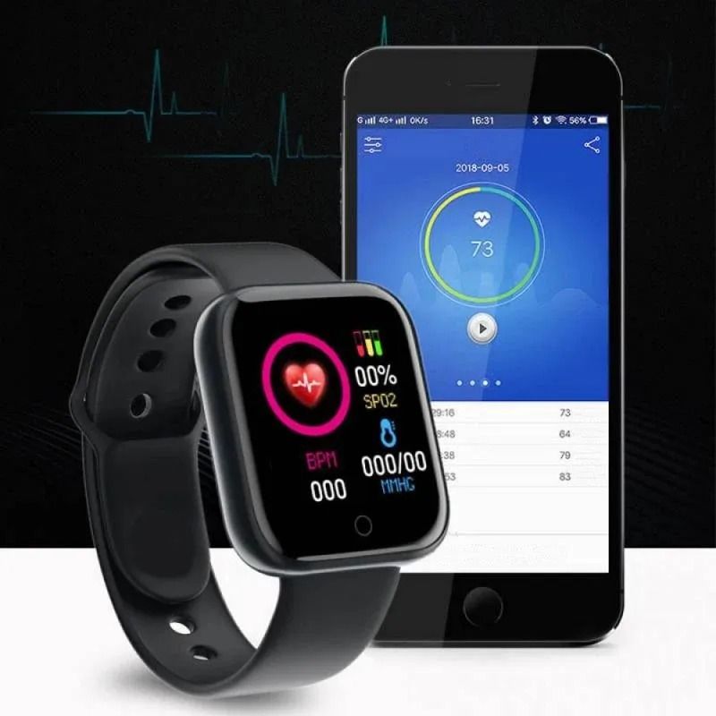 116Plus Y68 Fitness Smartwatch with Heart Rate Monitor and Music Control