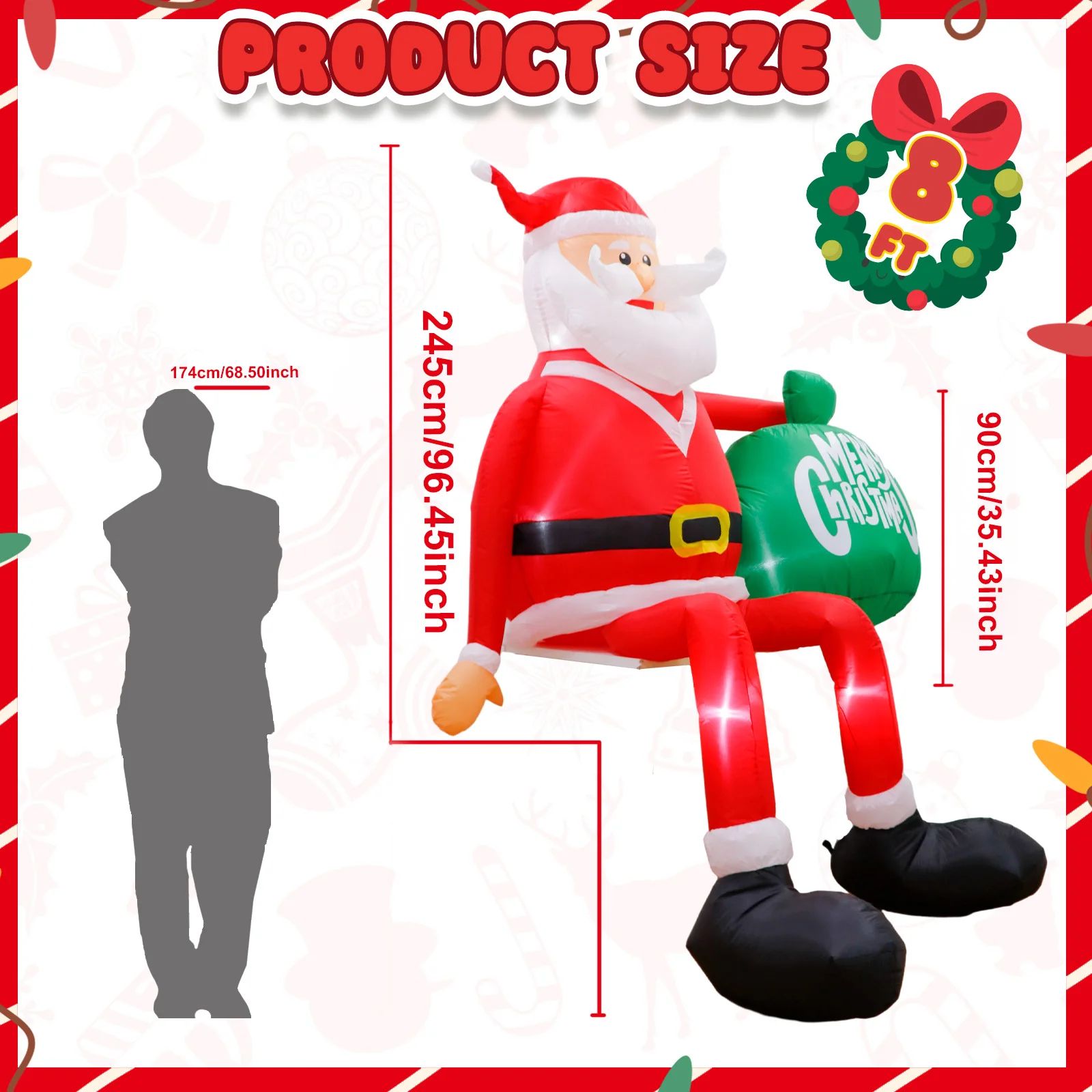 8FT Climbing Santa Inflatable LED Christmas Yard Decoration