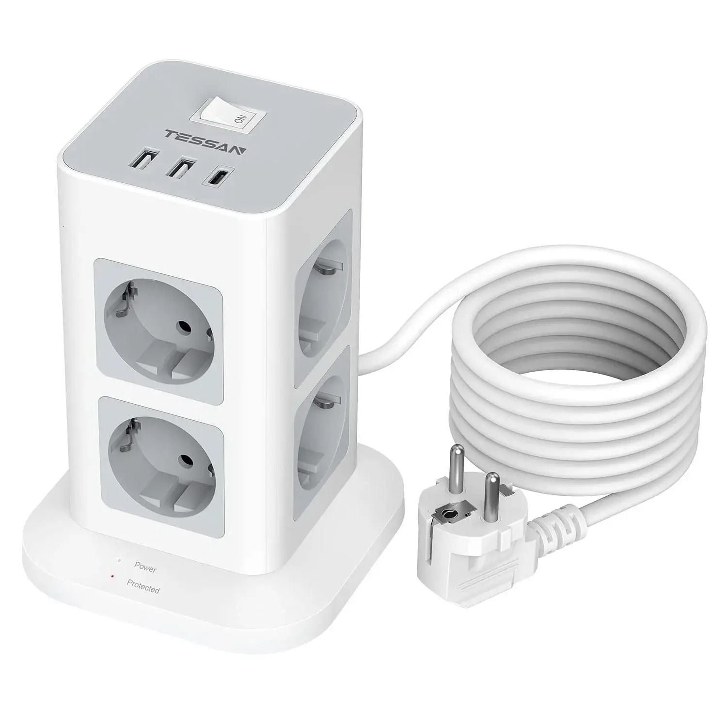 Vertical Tower Power Strip | Surge Protected Multi-Outlet Charging Station