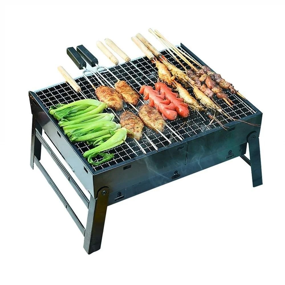 Portable Foldable Charcoal BBQ Grill Outdoor Camping Barbecue Stove Set