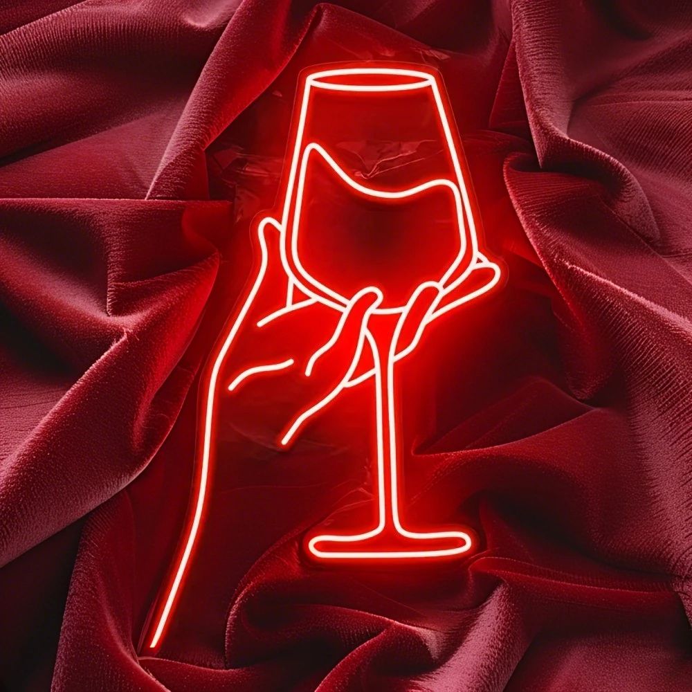 Cheers Wine Glasses LED Neon Sign – Dimmable USB Wall Light for Home Bar, Bedroom Decor, Party Ambience Glow