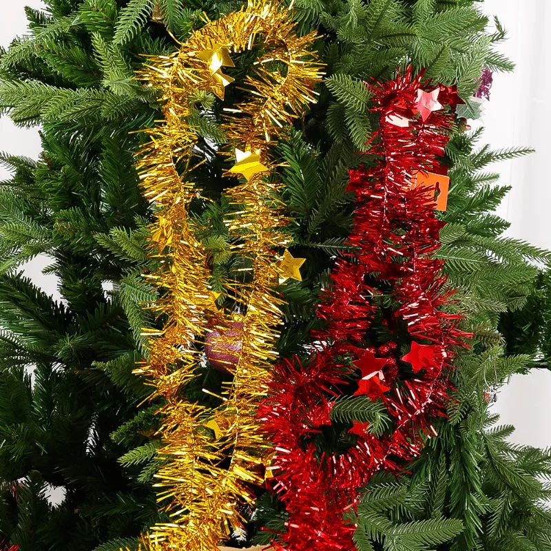 Christmas PVC Tinsel Ribbon Garlands, Colorful Star Ornaments for Tree and Home Decor