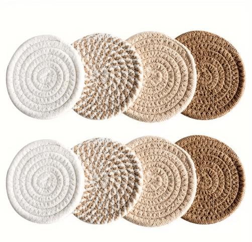 Absorbent Coasters Set 8 Pcs Minimalist Brown Drink Mats for Home and Bar