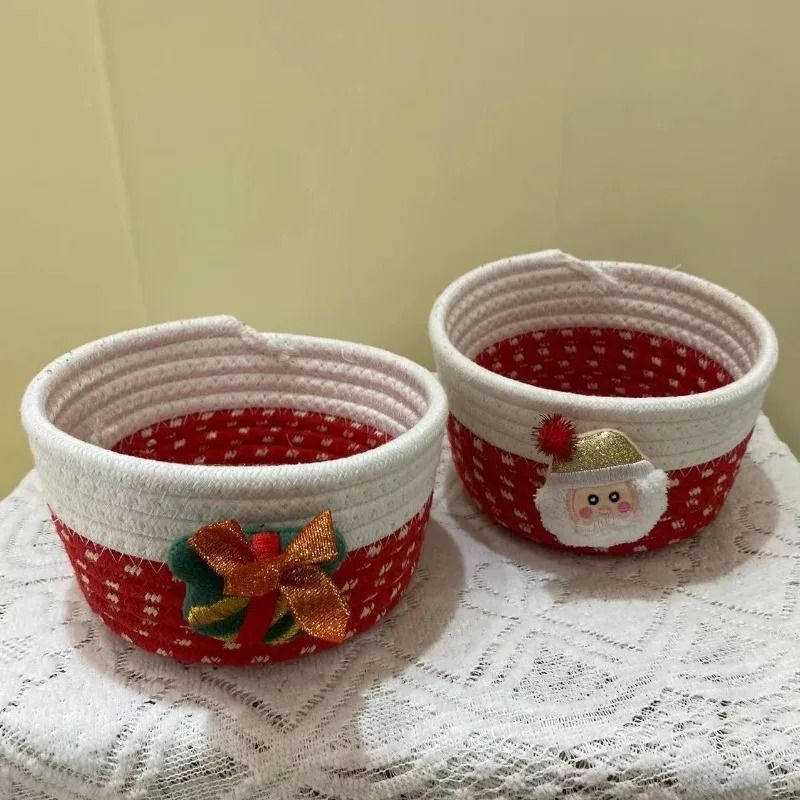 Festive Red Fabric Christmas Storage Basket for Gifts and Toys