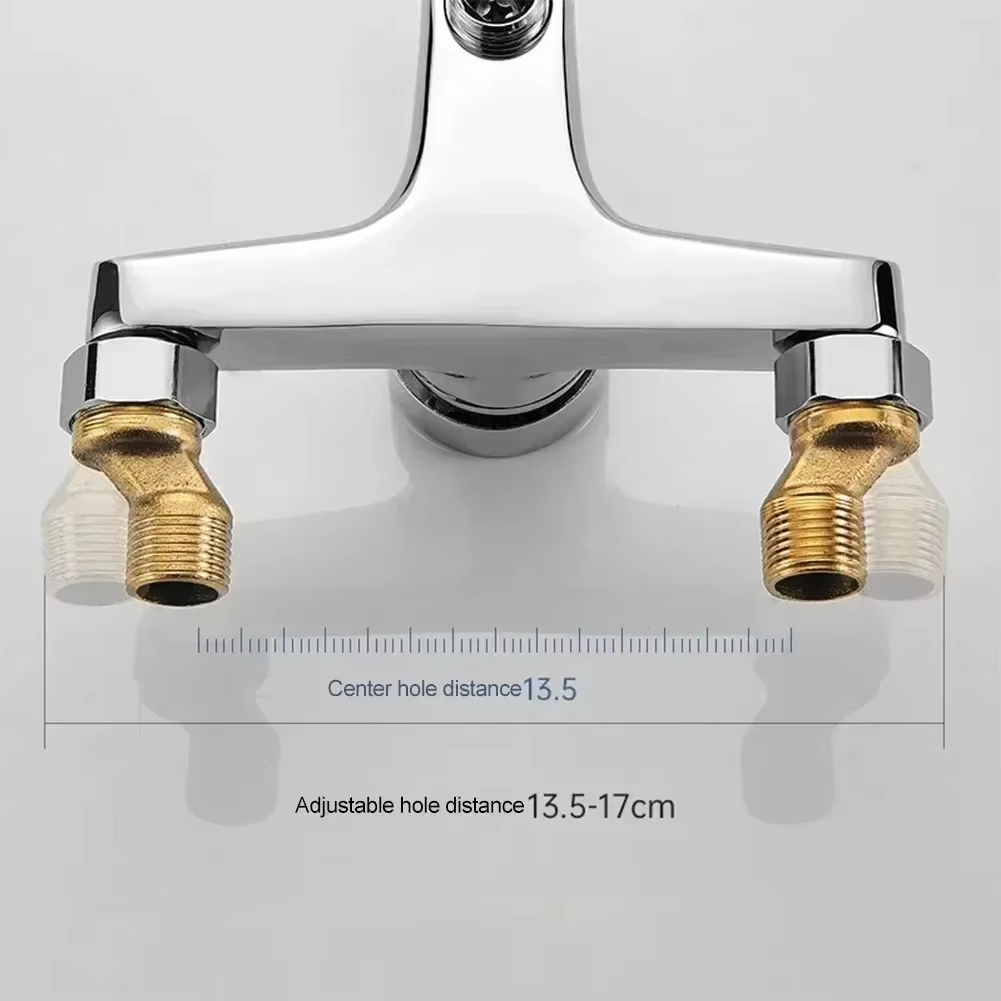 Wall Mounted Dual Spout Bathroom Faucet with Hot Cold Mixer Chrome Basin Tap