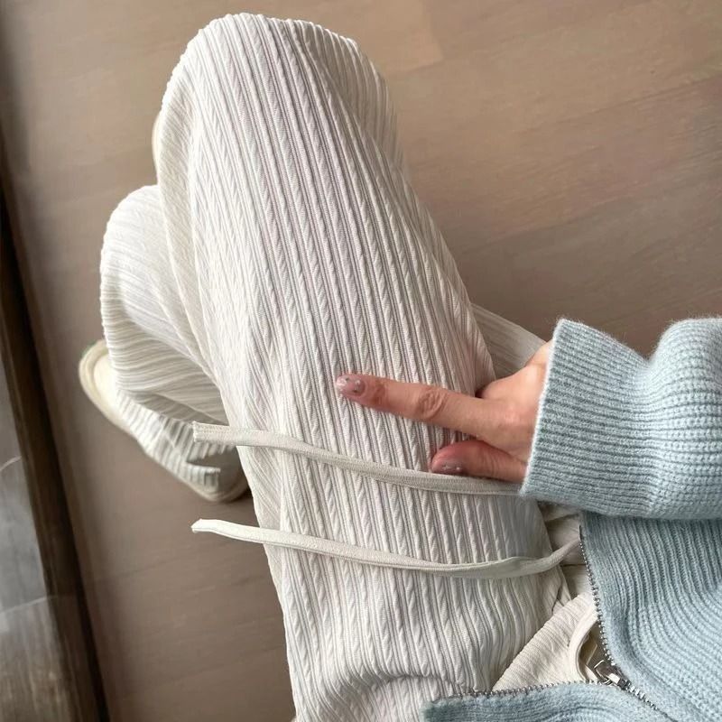 Summer Bubble Milk Puff Cloud High Waist Wide Leg Pants Women