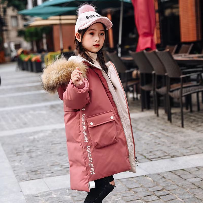 FrostBelle Girls Winter Parka Coat Faux Fur Hooded Girls Winter Jacket Long Warm Teen Girls Fur Collar Coat