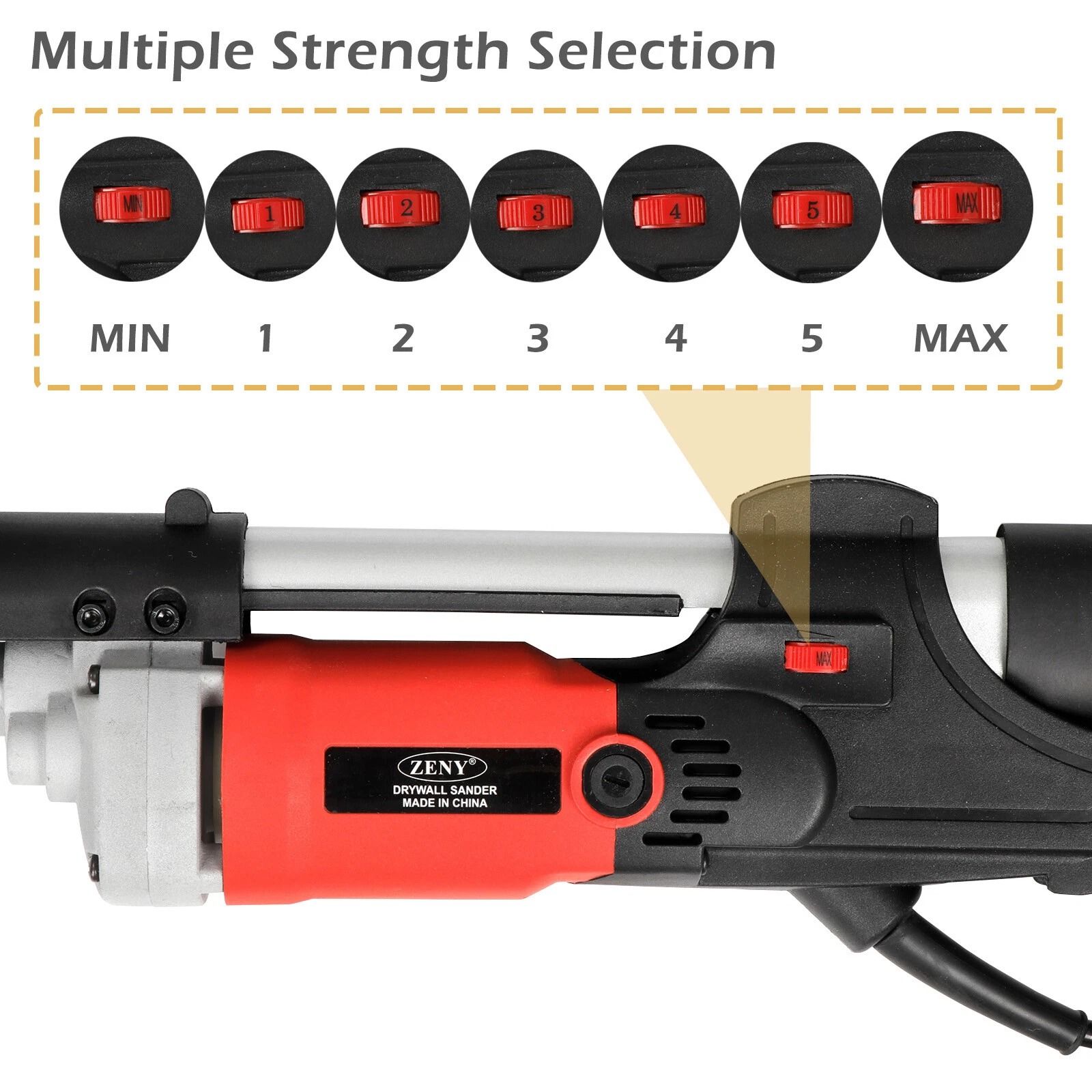 Heavy Duty Electric Drywall Sander with 6 Speed Control & Sanding Pads
