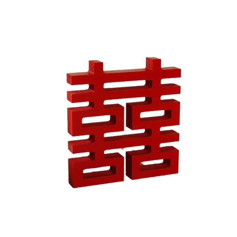 Double Happiness Chinese Wedding Decor Red XI Symbol Wooden Decoration for Home and Events