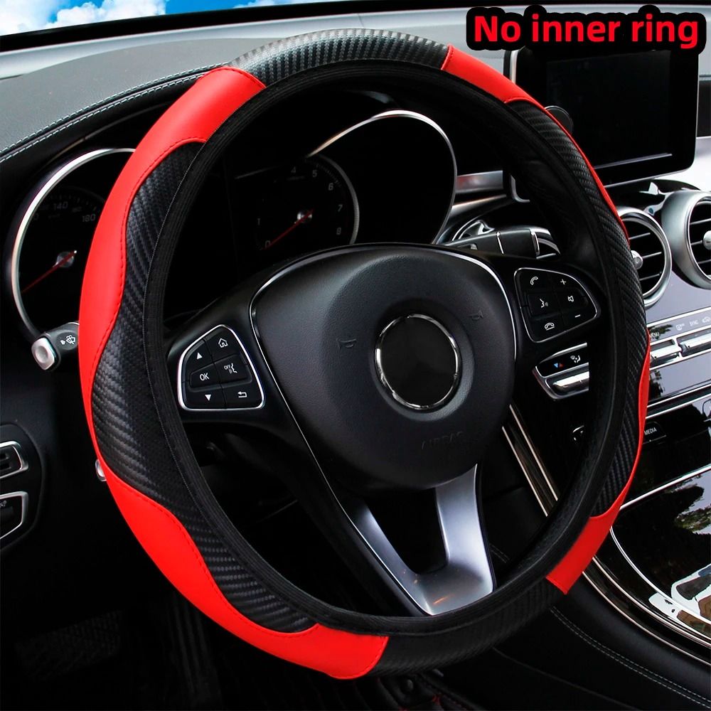 Carbon Fiber PU Leather Steering Wheel Cover 14.5 to 15 Inches