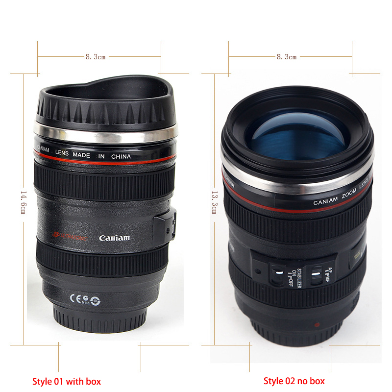 White and Black Camera Lens Mug - Stainless Steel EF24-105mm: Unique Coffee Cup Gift