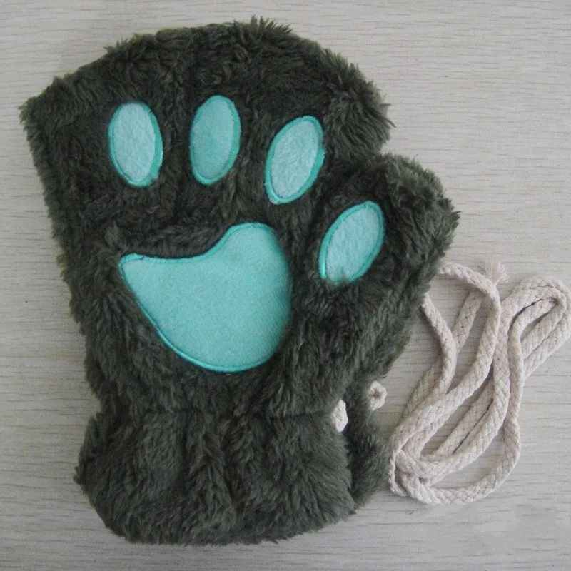 Plush Cat Paw Fingerless Gloves